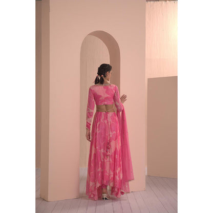 MANDIRA WIRK Hand Embroidered Front Cutout Anarkali with Churidar and Net Dupatta (Set of 3)