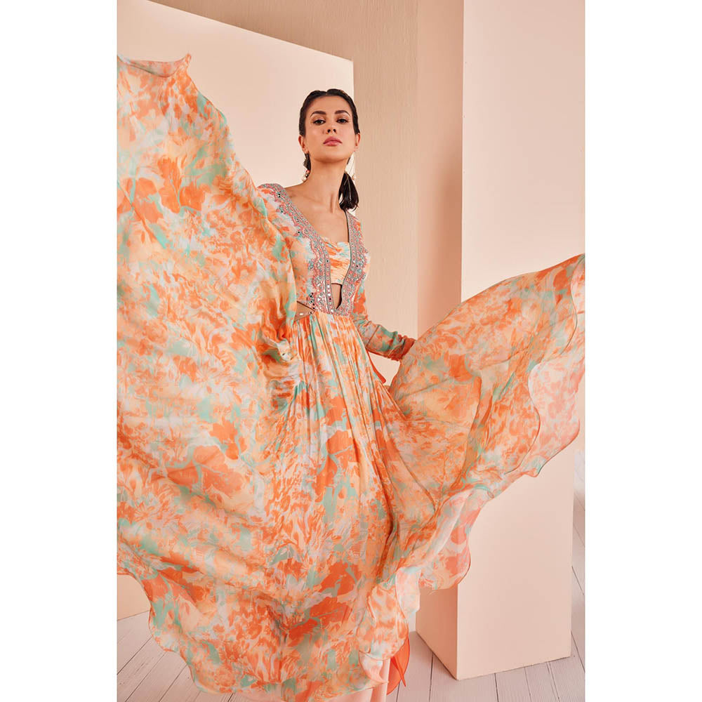 MANDIRA WIRK Embroidered Anarkali Paired with Churidar and Delicate Chiffon Dupatta (Set of 3)