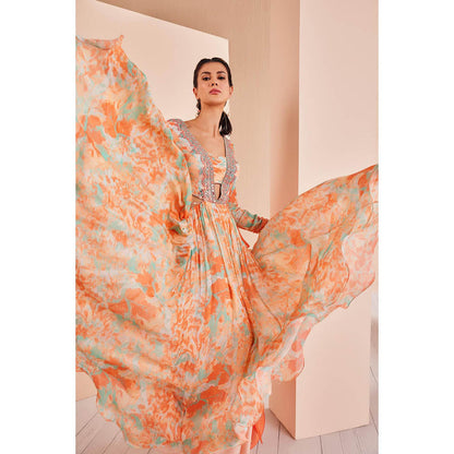 MANDIRA WIRK Embroidered Anarkali Paired with Churidar and Delicate Chiffon Dupatta (Set of 3)