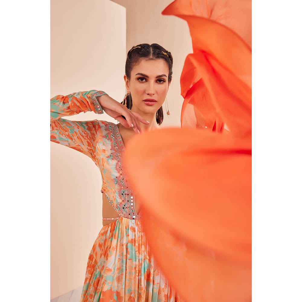 MANDIRA WIRK Embroidered Anarkali Paired with Churidar and Delicate Chiffon Dupatta (Set of 3)