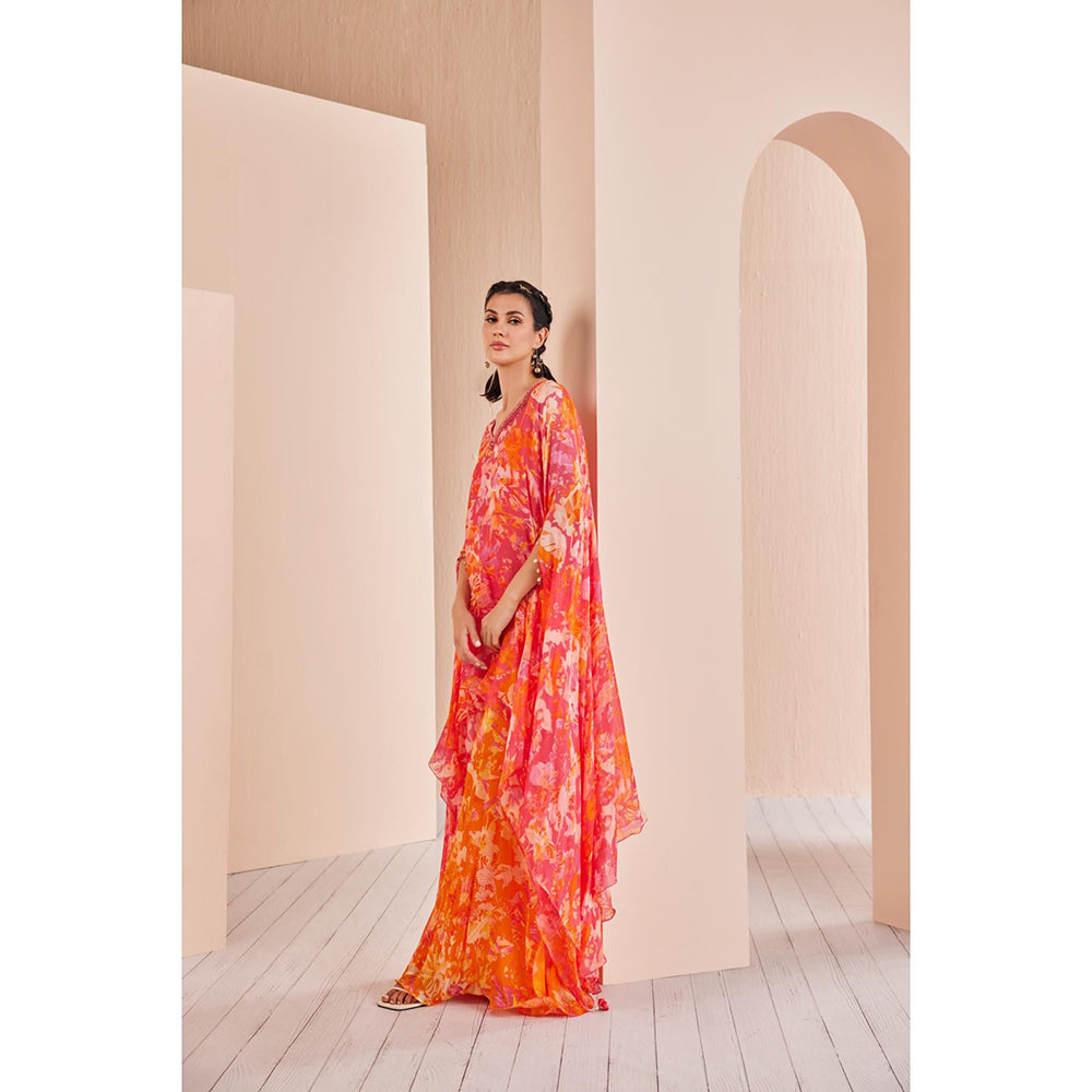 MANDIRA WIRK Chiffon Kaftan Kurta with Panneled Sharara (Set of 3)