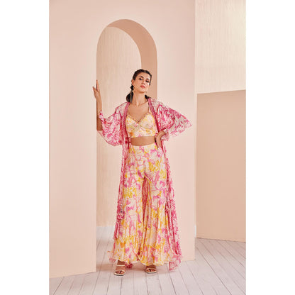 MANDIRA WIRK Printed Blouse with Sharara and Cape (Set of 3)