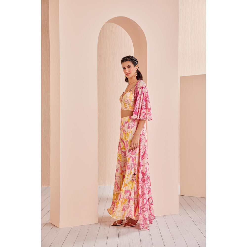 MANDIRA WIRK Printed Blouse with Sharara and Cape (Set of 3)