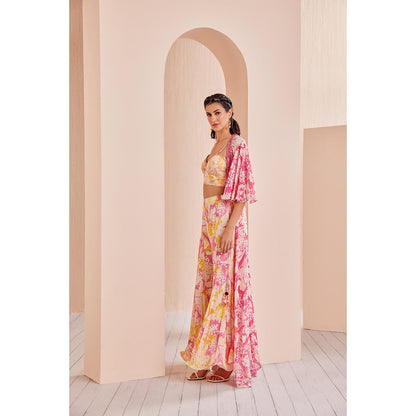 MANDIRA WIRK Printed Blouse with Sharara and Cape (Set of 3)