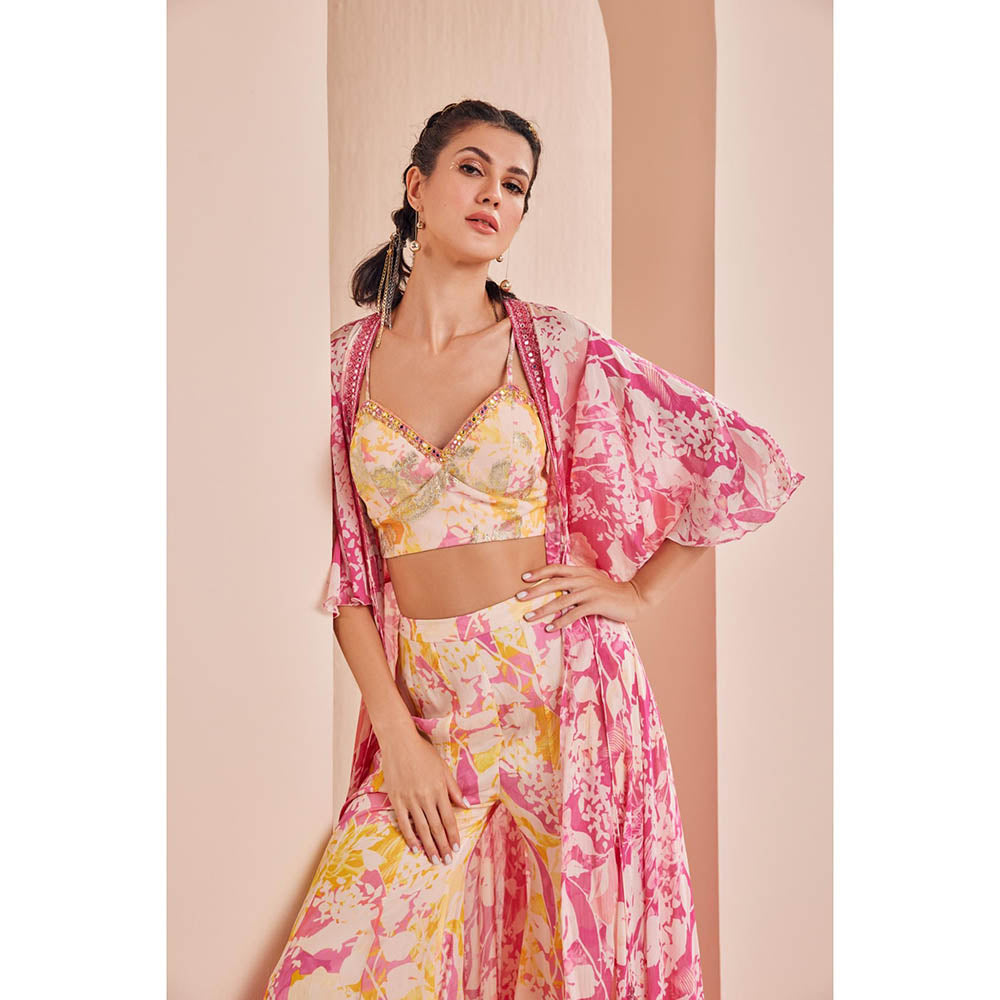 MANDIRA WIRK Printed Blouse with Sharara and Cape (Set of 3)