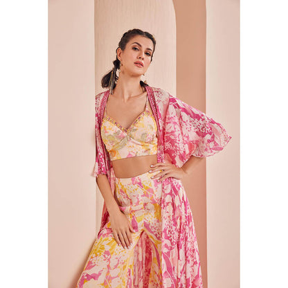 MANDIRA WIRK Printed Blouse with Sharara and Cape (Set of 3)