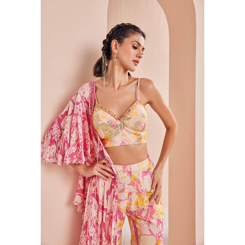 MANDIRA WIRK Printed Blouse with Sharara and Cape (Set of 3)