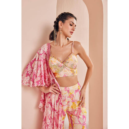 MANDIRA WIRK Printed Blouse with Sharara and Cape (Set of 3)