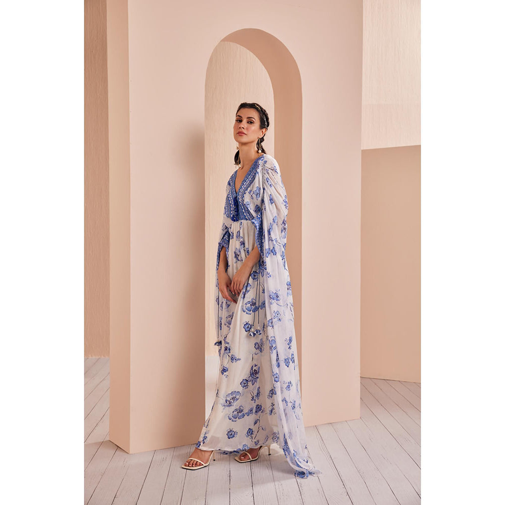 MANDIRA WIRK Blue Periwinkle Floral Kaftan (Set of 2)