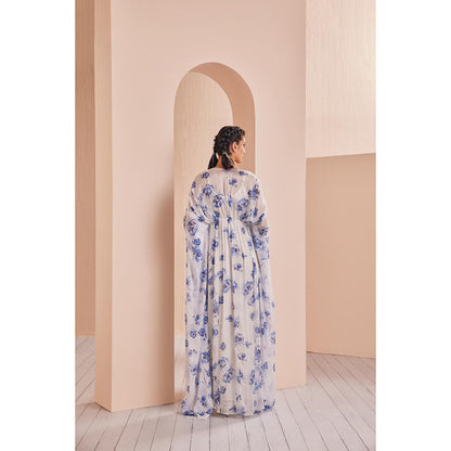 MANDIRA WIRK Blue Periwinkle Floral Kaftan (Set of 2)