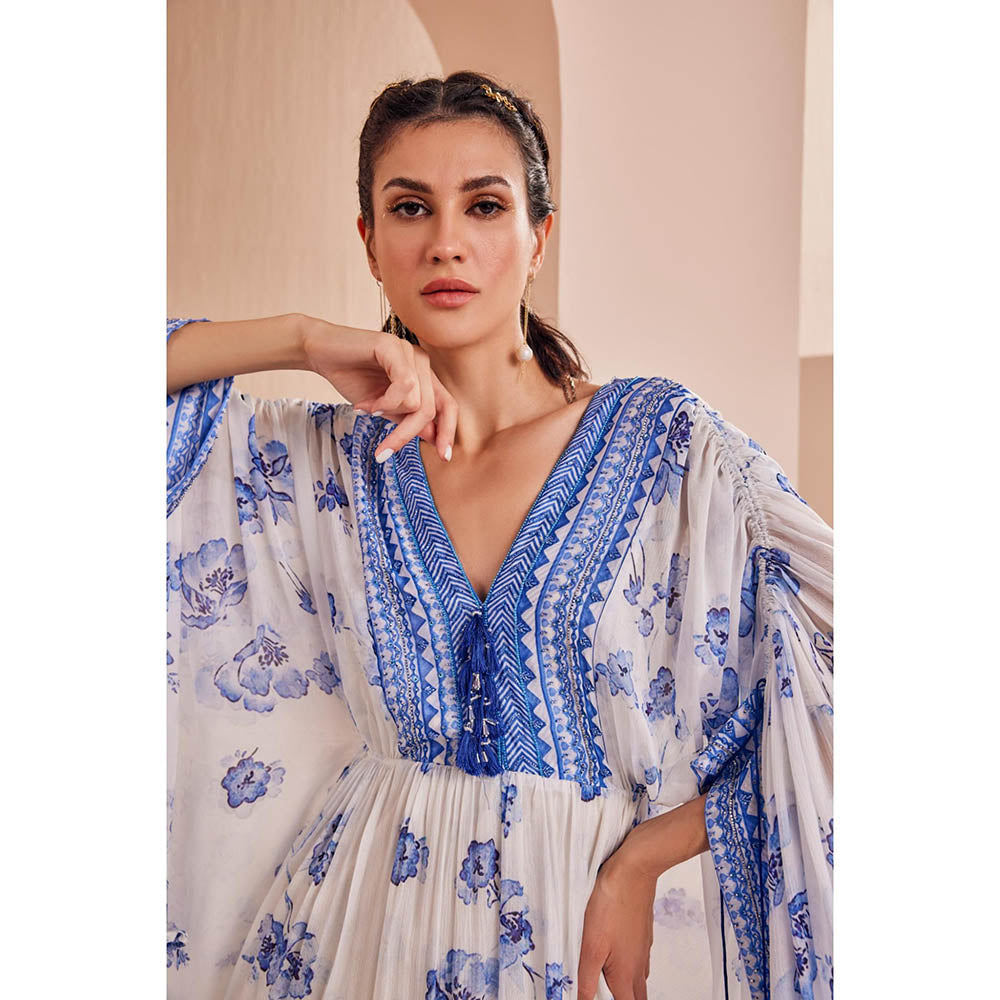 MANDIRA WIRK Blue Periwinkle Floral Kaftan (Set of 2)