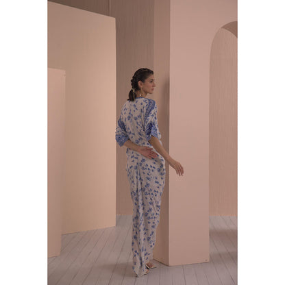 MANDIRA WIRK Blue Periwinkle Floral Rushed Kaftan (Set of 2)