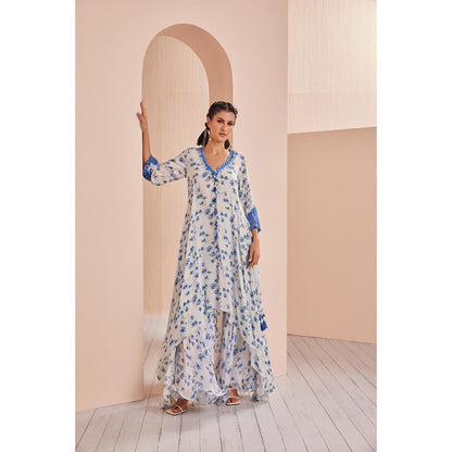 MANDIRA WIRK Blue Periwinkle Floral Printed Kurta and Sharara (Set of 2)