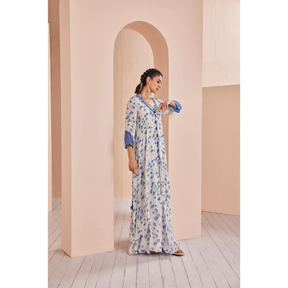 MANDIRA WIRK Blue Periwinkle Floral Printed Kurta and Sharara (Set of 2)
