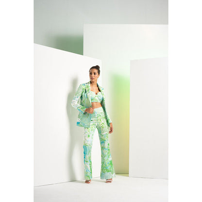 MANDIRA WIRK Green Raw Crystal Jacket With Pant & Bustier (Set of 3)