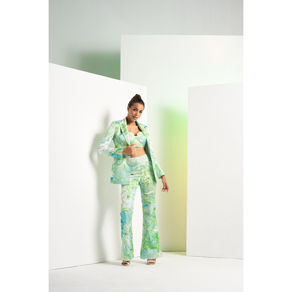 MANDIRA WIRK Green Raw Crystal Jacket With Pant & Bustier (Set of 3)