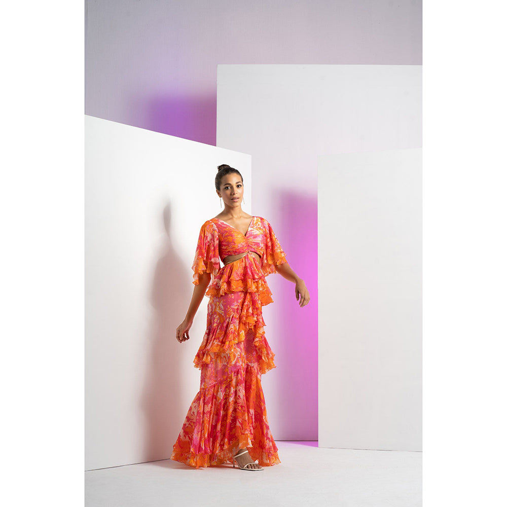 MANDIRA WIRK Pink Misty Femme Chain Detail At Waist Maxi Dress