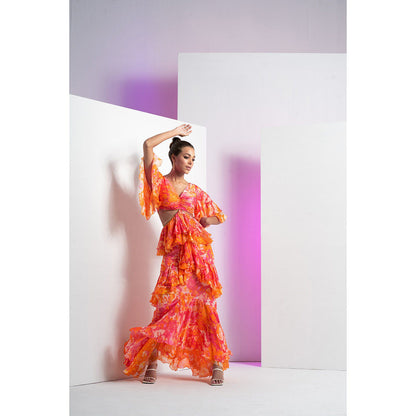 MANDIRA WIRK Pink Misty Femme Chain Detail At Waist Maxi Dress