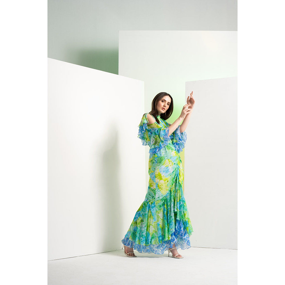 MANDIRA WIRK Floral Camo Multi-Colour Full Length Fish Cut Maxi Dress