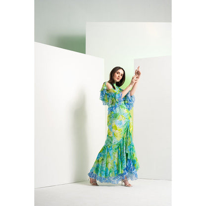 MANDIRA WIRK Floral Camo Multi-Colour Full Length Fish Cut Maxi Dress