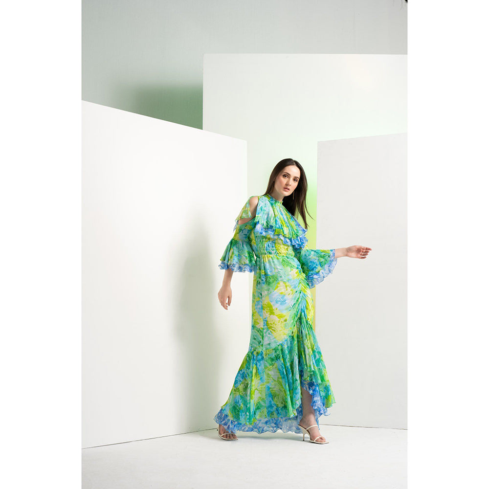 MANDIRA WIRK Floral Camo Multi-Colour Full Length Fish Cut Maxi Dress