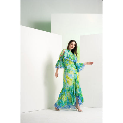 MANDIRA WIRK Floral Camo Multi-Colour Full Length Fish Cut Maxi Dress