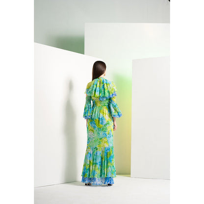 MANDIRA WIRK Floral Camo Multi-Colour Full Length Fish Cut Maxi Dress