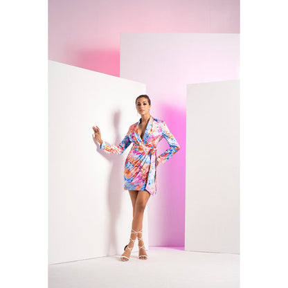 MANDIRA WIRK Multi-Colour Camo Romper Back Fastening & Fabric Belt With Mini Dress (Set of 2)