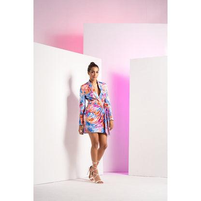 MANDIRA WIRK Multi-Colour Camo Romper Back Fastening & Fabric Belt With Mini Dress (Set of 2)