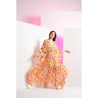 MANDIRA WIRK Yellow Geometric Chaos Kaftan Full Length Maxi Dress