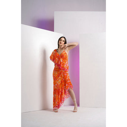 MANDIRA WIRK Saffron Misty Femme Asymmetric Maxi Dress