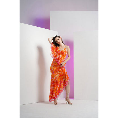 MANDIRA WIRK Saffron Misty Femme Asymmetric Maxi Dress