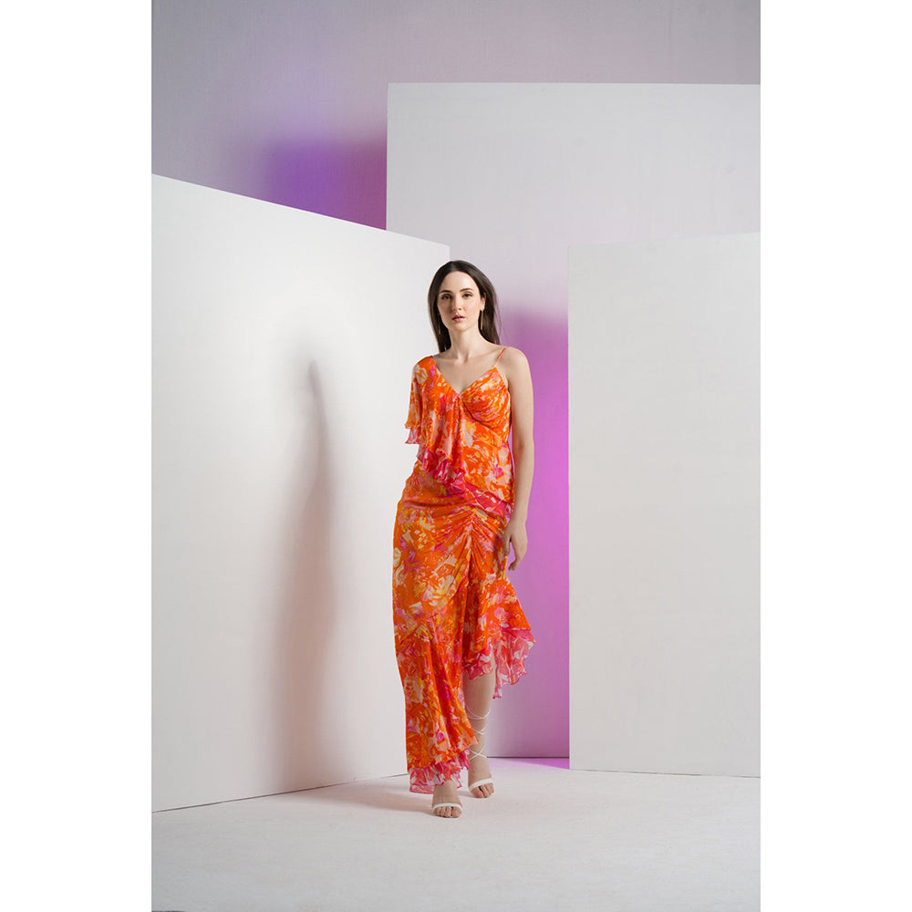 MANDIRA WIRK Saffron Misty Femme Asymmetric Maxi Dress