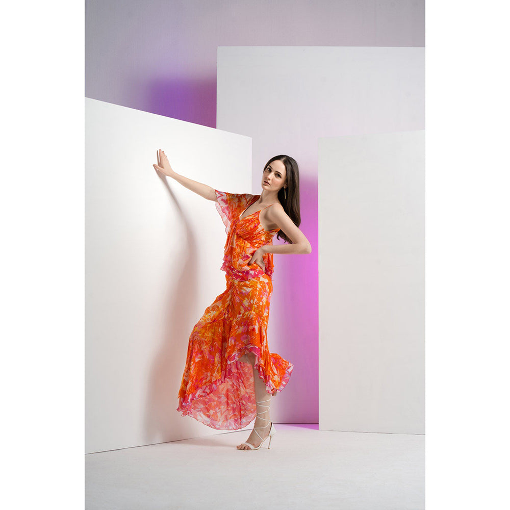 MANDIRA WIRK Saffron Misty Femme Asymmetric Maxi Dress