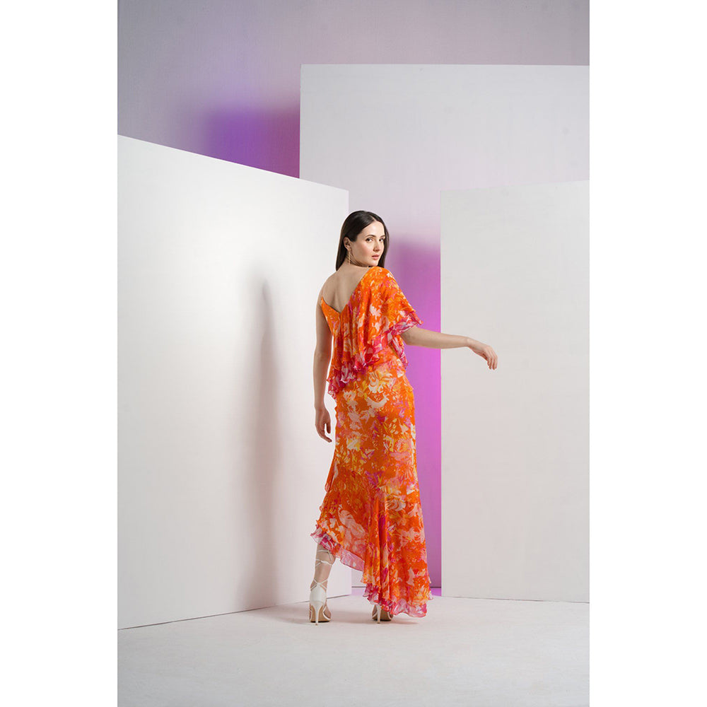 MANDIRA WIRK Saffron Misty Femme Asymmetric Maxi Dress