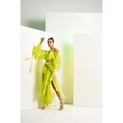 MANDIRA WIRK Lime Green Asymmetric Maxi Dress