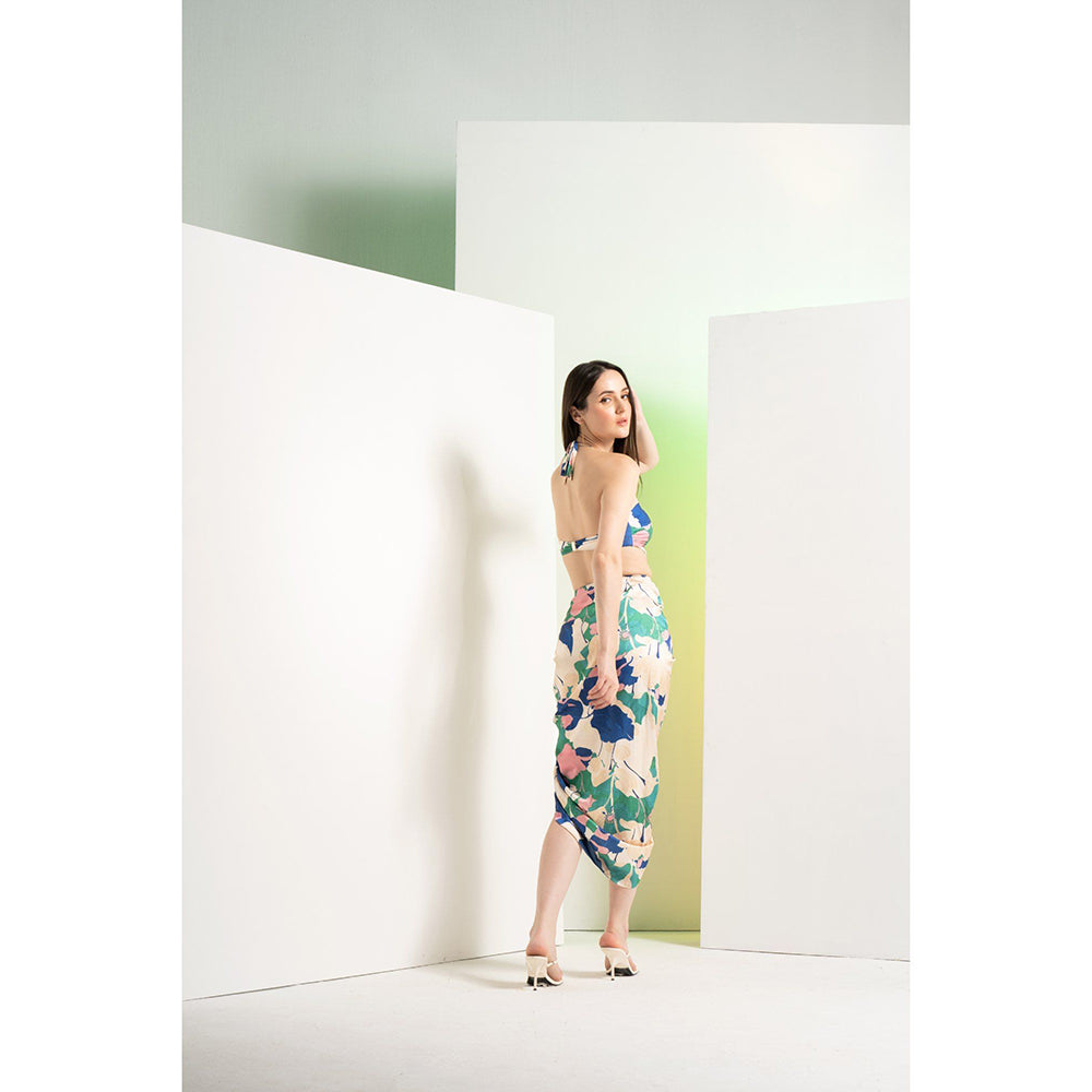 MANDIRA WIRK Multi-Colour Top With Shorts & Side Rushed Skirt (Set of 2)