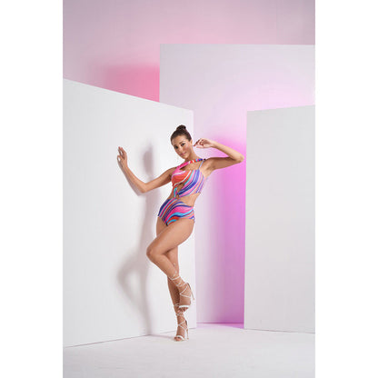 MANDIRA WIRK Multi-Colour Marma Body Suit With Stylized Cuts And Long Chiffon Cape (Set of 2)