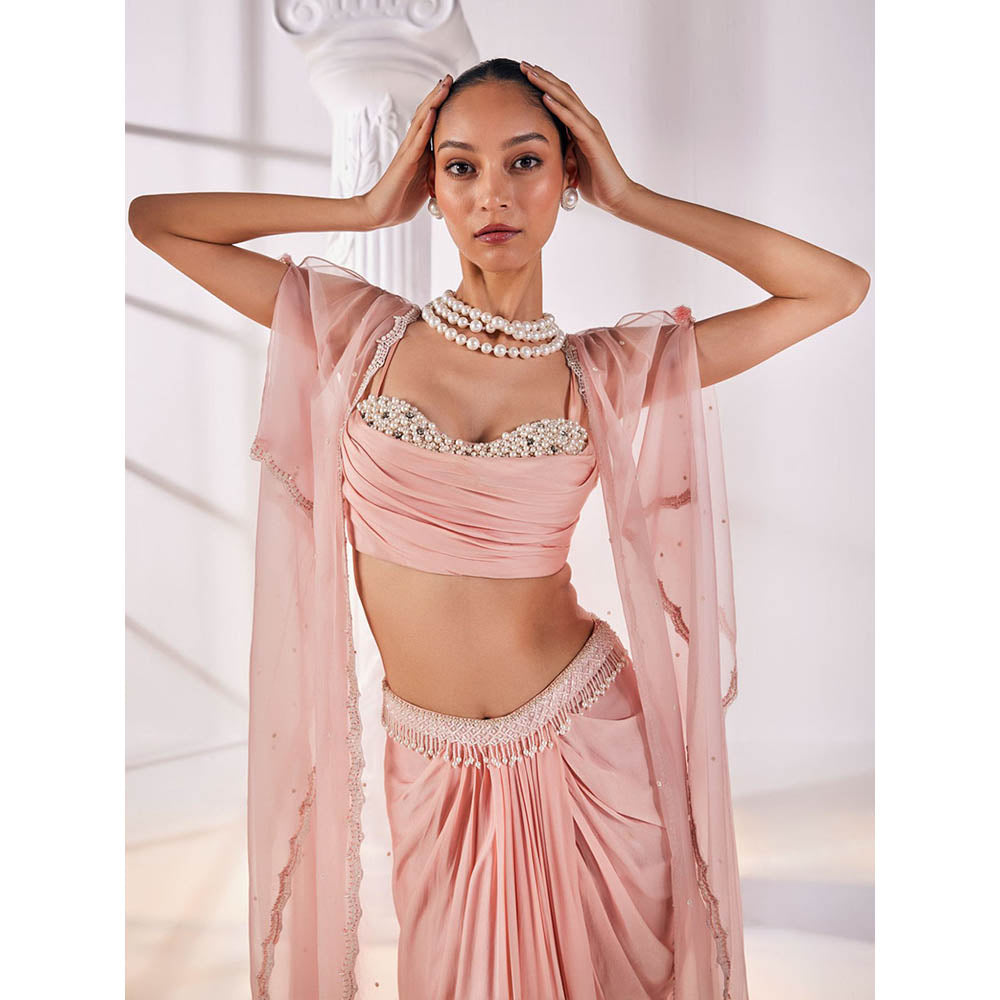 MANDIRA WIRK Peach Fusion Style Top with Skirt (Set of 3)