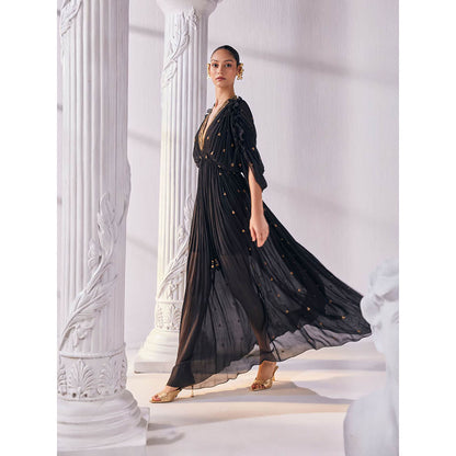 MANDIRA WIRK Black Kaftan Dress (Set of 2)