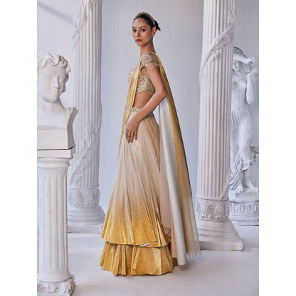MANDIRA WIRK Cream and Golden Top with Skirt (Set of 3)