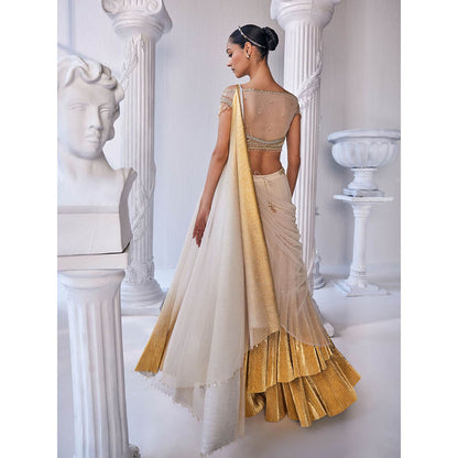 MANDIRA WIRK Cream and Golden Top with Skirt (Set of 3)