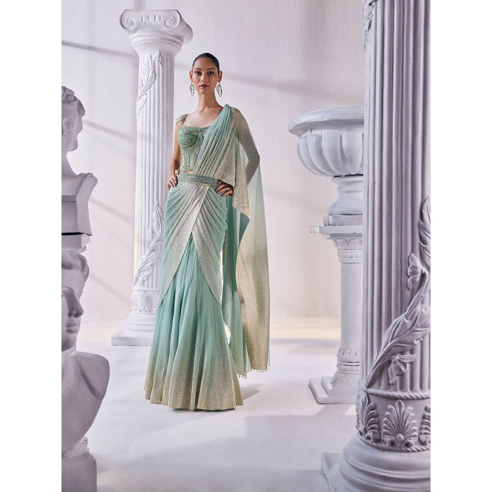 MANDIRA WIRK Pista And Gold Top with Skirt (Set of 3)