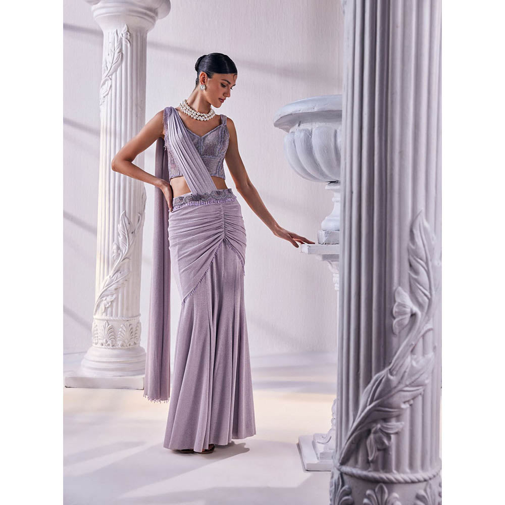 MANDIRA WIRK Purple Saree with Stitched Blouse and Belt