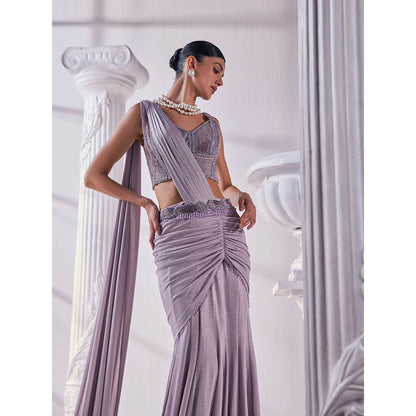 MANDIRA WIRK Purple Saree with Stitched Blouse and Belt