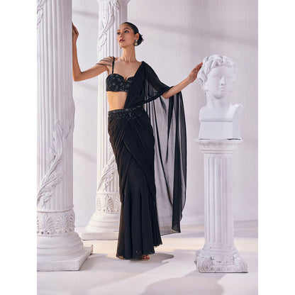 MANDIRA WIRK Black Saree Stitched Blouse and Belt