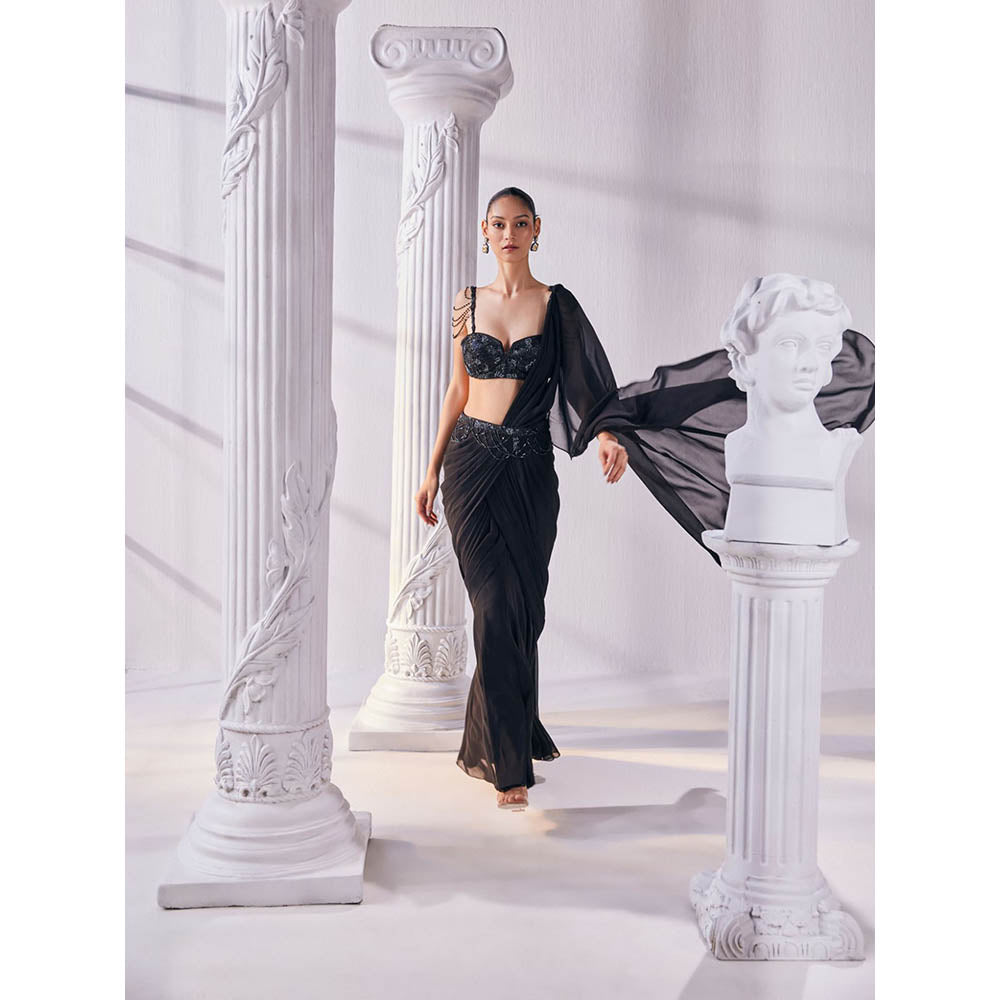 MANDIRA WIRK Black Saree Stitched Blouse and Belt