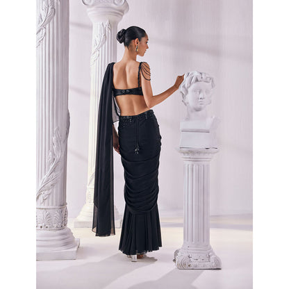 MANDIRA WIRK Black Saree Stitched Blouse and Belt