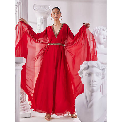 MANDIRA WIRK Red Kaftan Gown (Set of 2)