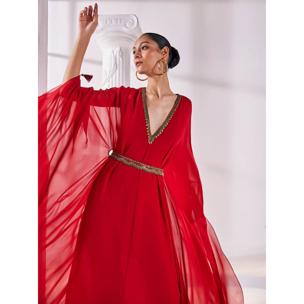 MANDIRA WIRK Red Kaftan Gown (Set of 2)
